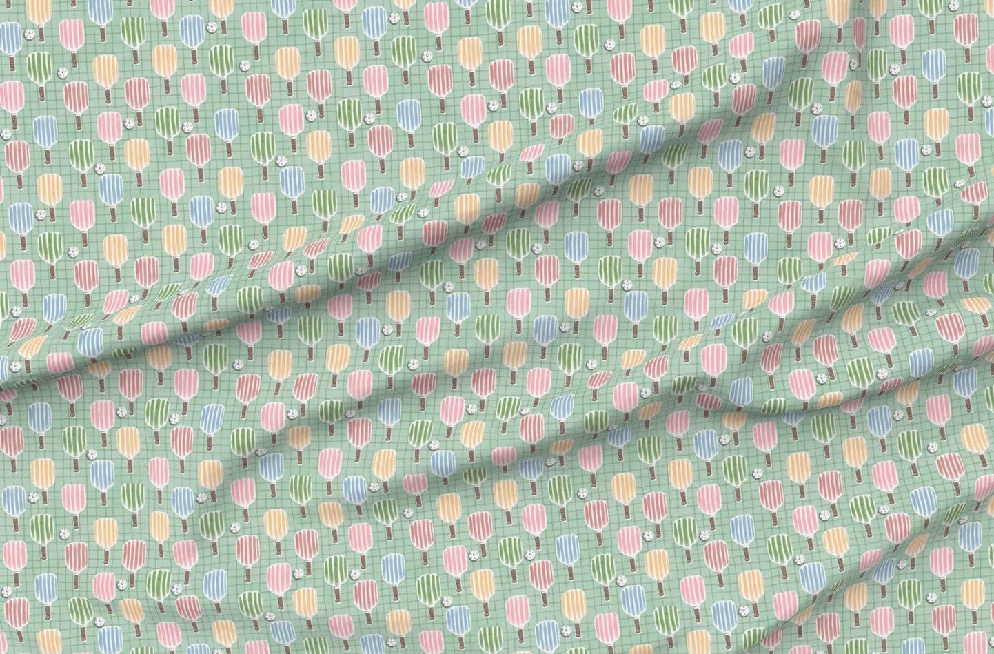 Spoonflower Fabric - Floral Pickleball Court Sport Exercise Athlete Whimsical Fun Country Printed on Minky Fabric by The Yard - Sewing Baby Blankets Quilt Backing Plush