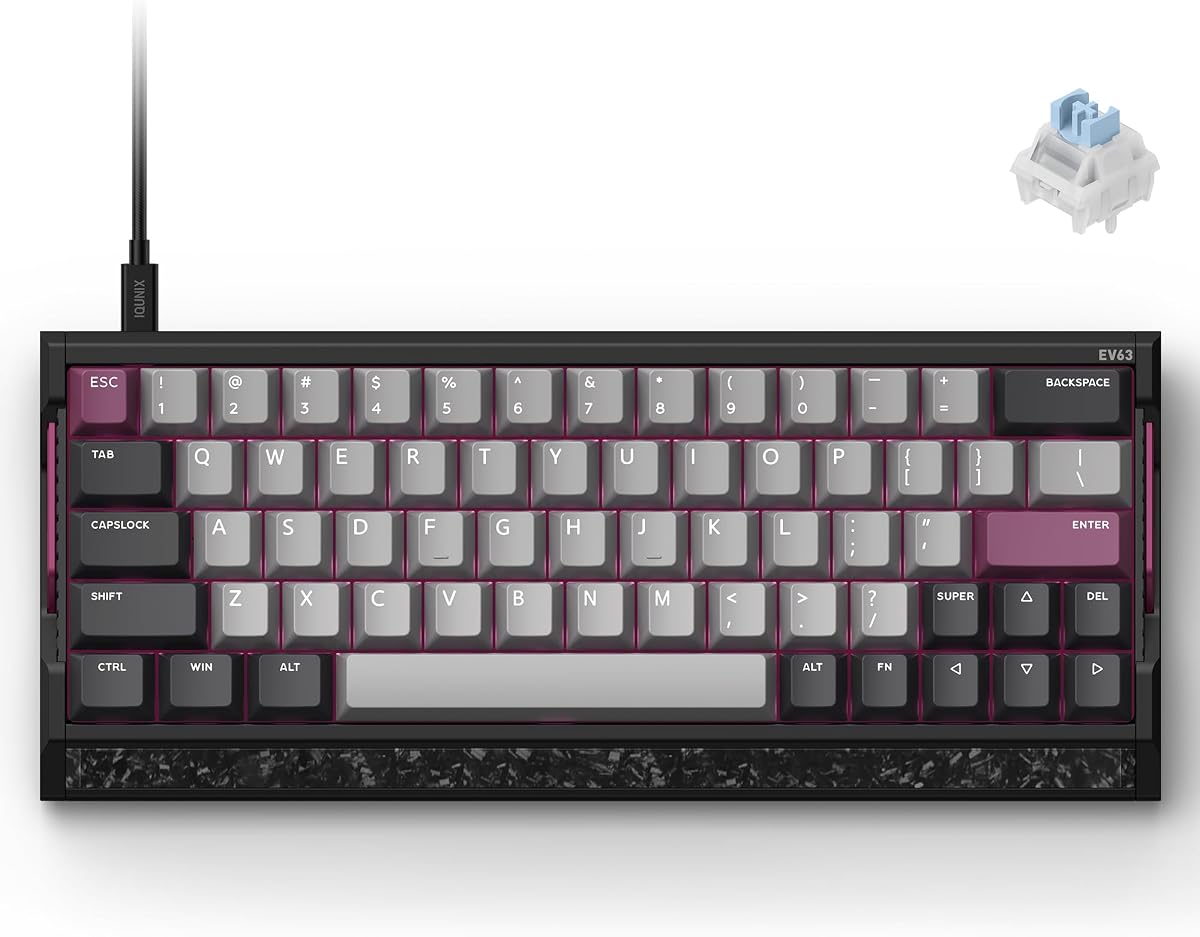 IQUNIX EV63 Hall Effect Gaming Keyboard 60% | Magnetic X Ultra Switch, 0.01mm Rapid Trigger, 0.125ms Latency, 8kHz Polling, Adjustable Actuation, Aluminum with Forged Carbon for FPS(Violet)