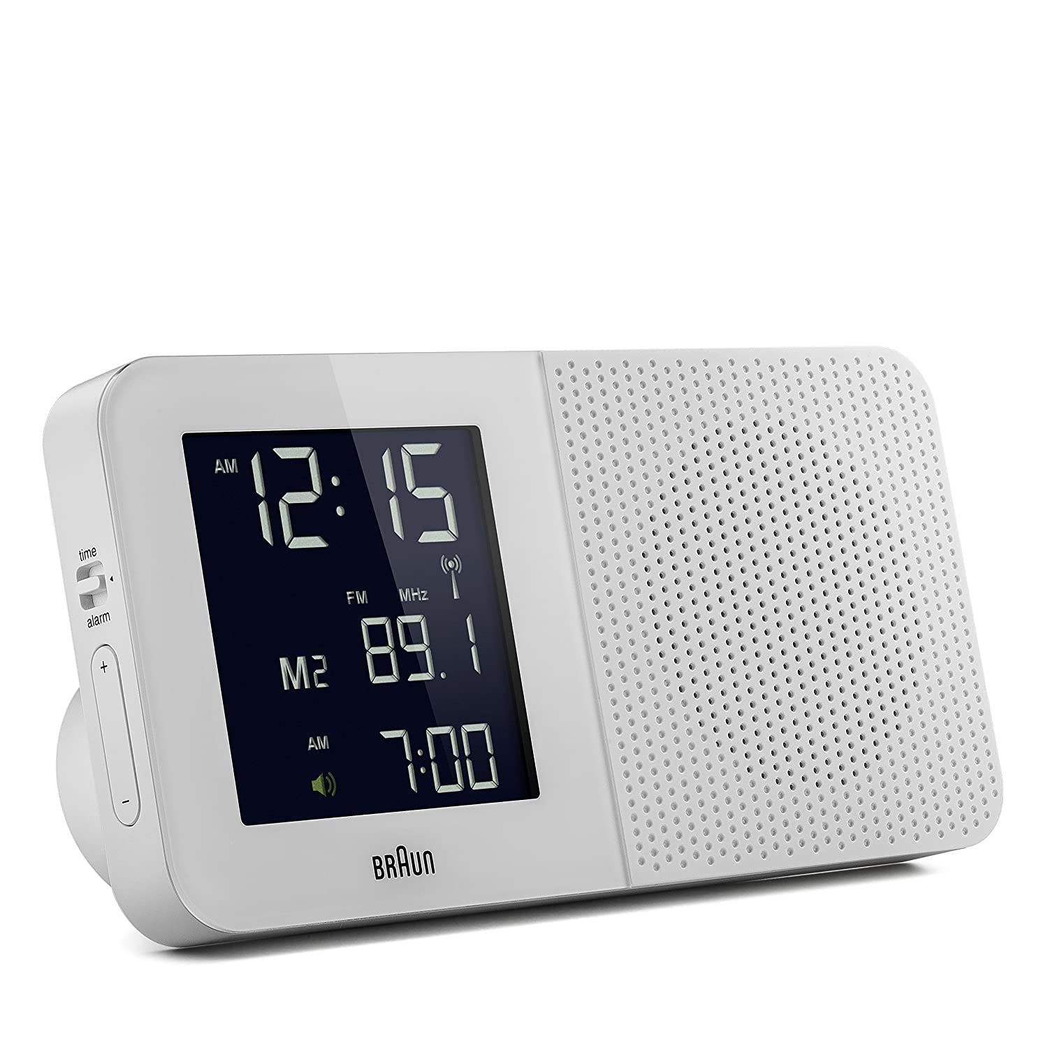 Digitaler multiregionaler Funkwecker von Braun mit FM-/AM-Radio, negatives LC-Display, Schnelleinstellfunktion, Alarmfunktion, in Weiß, Modell BNC010WH-RC