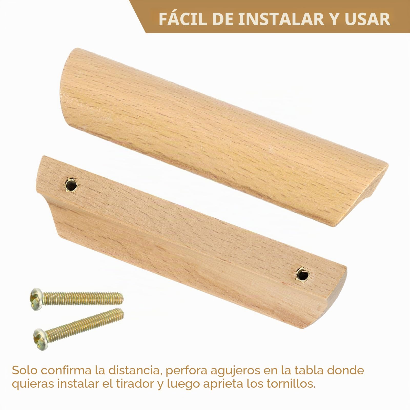 QUARKZMAN 12 Unidades de Tiradores de Cajón de Madera Distancia Entre Agujeros de 96 Mm/3.78" Pomos de Madera para Armarios de Cocina Muebles de Cajones Color Madera.