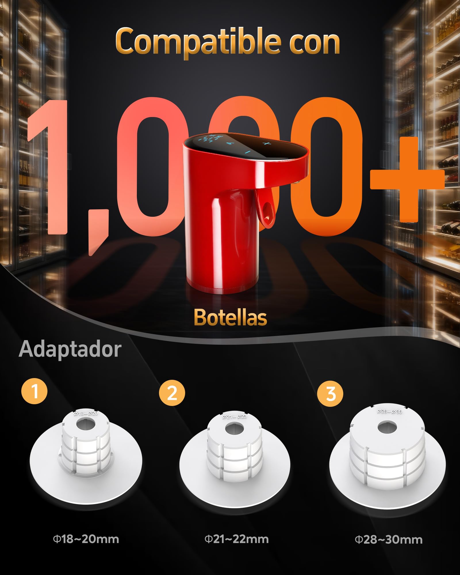 Regalo Asunción Virgen - 5en1 Decantador Eléctrico Vino y Dispensador Licor | Aireador Automático Dosif Precisión 1-999ml | Para amantes vino, whisky, anfitriones (Rojo)
