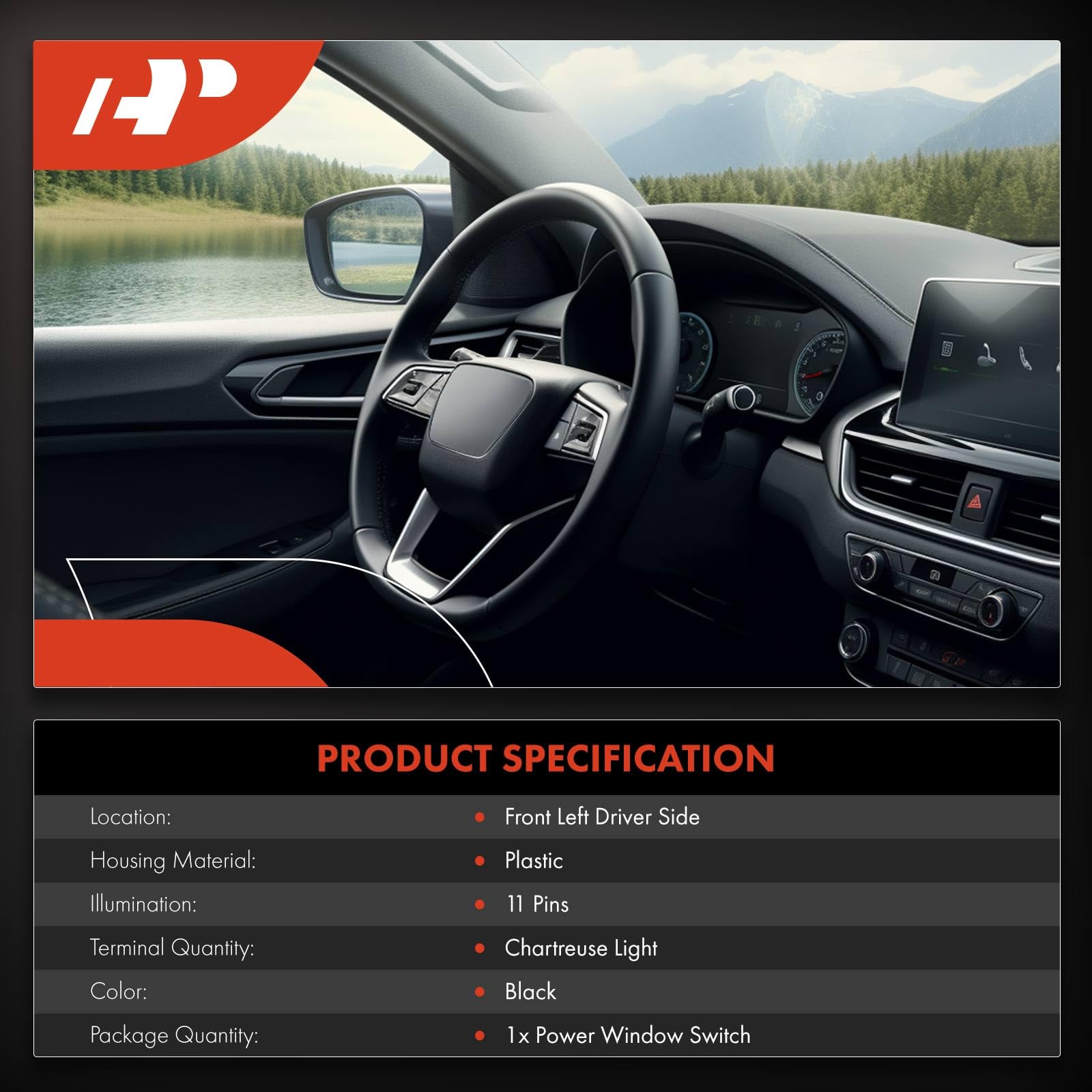A-Premium Interruttore alzacristallo Master Power compatibile con Jeep KJ Series Liberty 2004, lato conducente anteriore sinistro, ricambio # 56010677AA, 56010677AB