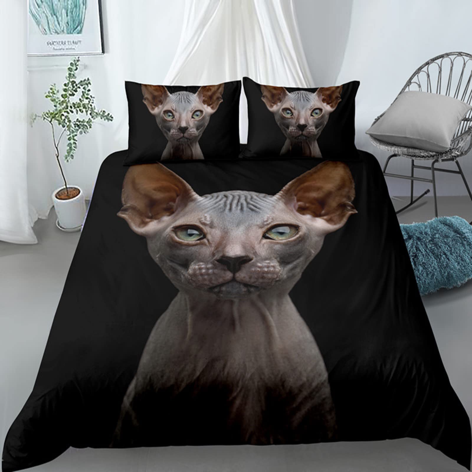 Housse de couette chat sphinx doux et respirant en microfibres confortables 220x240