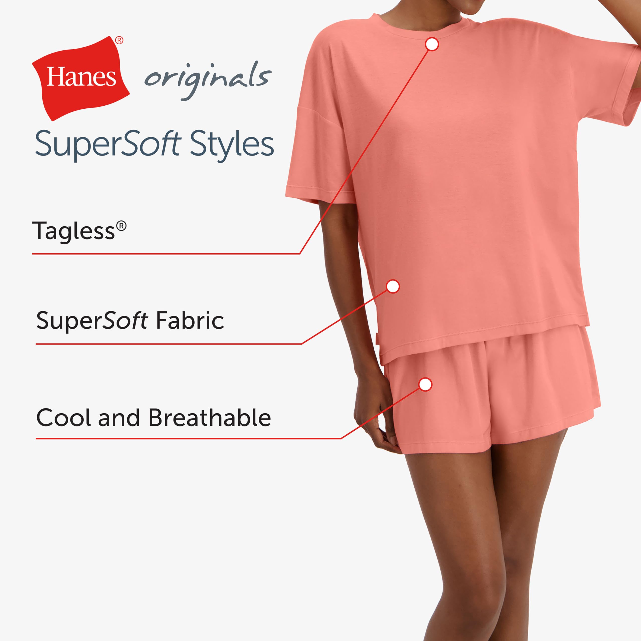 Hanes Originals 2 Piece Lounge Set, Comfywear Supersoft Boxy T-Shirt & Sleep Shorts Loungewear Set Juego de Pijama Mujer (Pack de 2)