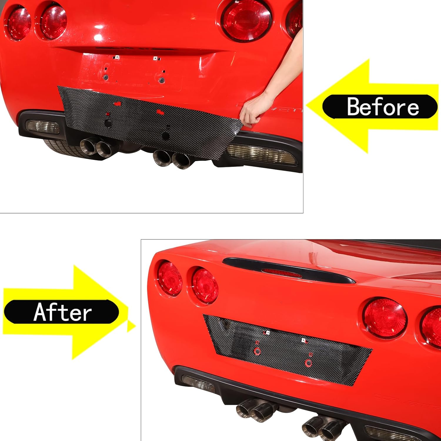 PIUGILH Carbon Fiber Rear License Plate Frames, Car License Trim Sticker for Corvette C6 2005-2013 Exterior Car Accessories-Black