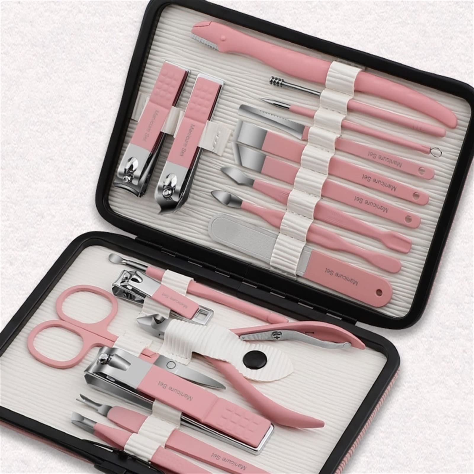 Kit de Manucure Clippers à ongles 18 pièces Définir des tondeuses à ongles en acier inoxydable Kit de pédicure Fichier à ongles Clippers à ongles manucure Kit de beauté avec sac de mode portable Ensem
