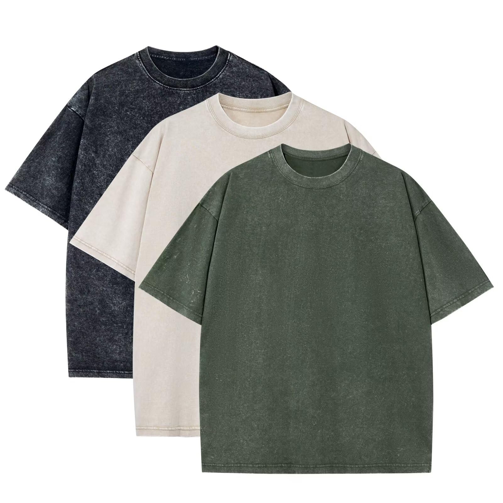 3 Pack Oversized T Shirts for Men Stone Washed Vintage Graphic Tees Heavyweight Cotton Shirts Loose Fit Casual Tshirts