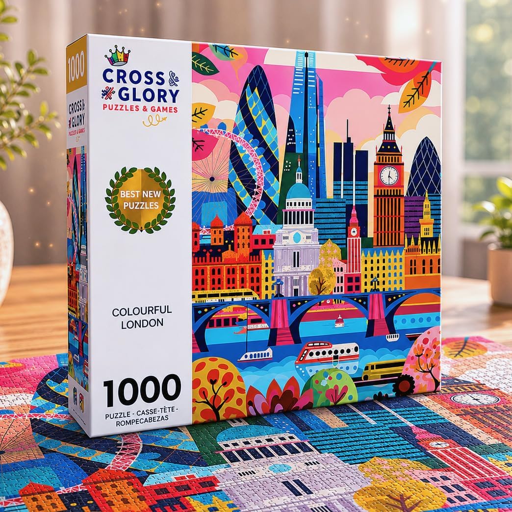 Cross & Glory - Colourful London - 1000 Piece Jigsaw Puzzle for Adults | Iconic Landmarks of London | Challenging Puzzle for Art and Travel Lovers