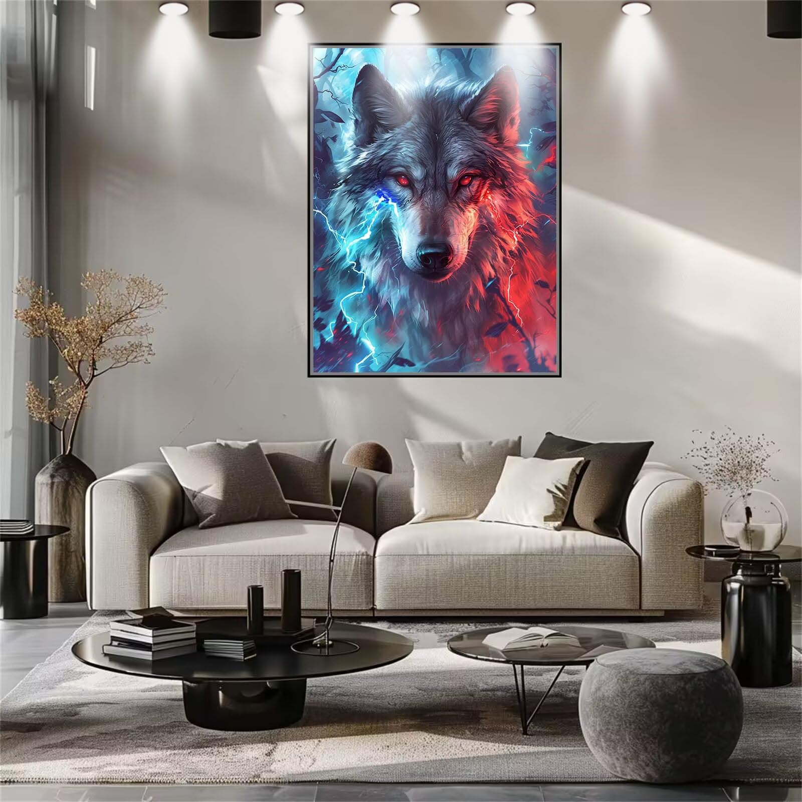 5D DIY Kit Pintura Diamante Animales,Lobo,Dibujos con Diamantes Cristal Punto de Cruz para Decoración Hogar,Diamond Painting Kit Completo,Puzzle Diamantes Manualidades para Adultos 120x160cm E660