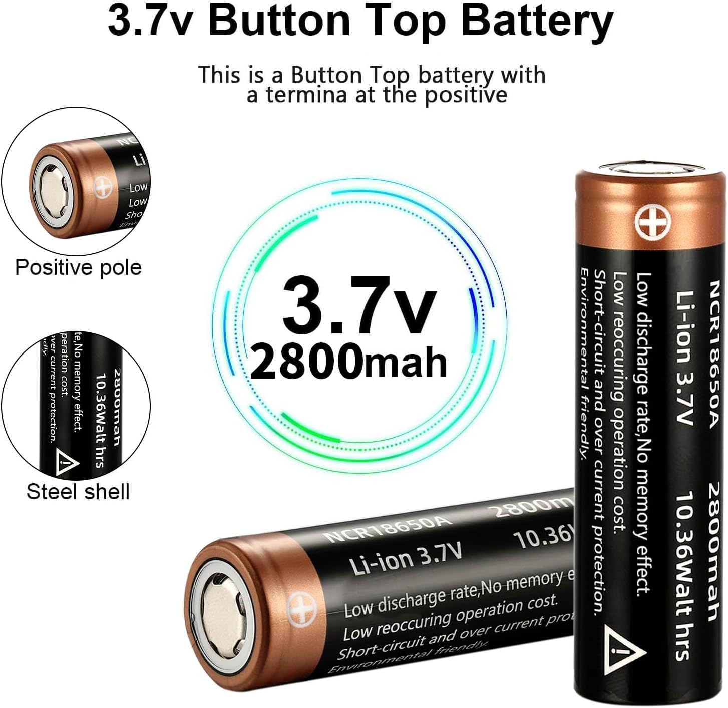 4pcs NIHM 3.7 Volt Battery (Falt Type) Rechargeable Batteries for Torches, Headlamps, RC Cars, Outdoor Garden Lights, Toys and More.