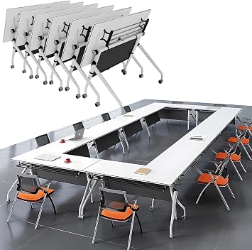 Folding Conference Room Table,Conference Table,Flip Top Mobile Training Tables Modern Conference Room Tables with Iron Baffle Silent Wheels for Office Meeting Conference Room 6PCS 63in