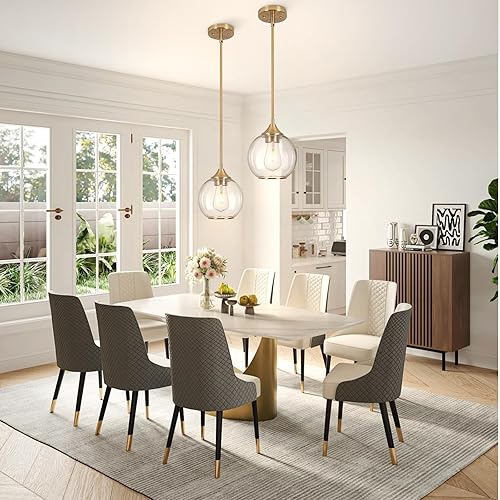 Miniatura 6 de Luces colgantes para isla de cocina, lámpara colgante dorada de granja con pantalla de globo de vidrio transparente, lámpara colgante de vidrio de 7