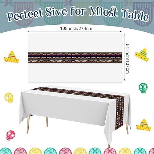 Miniatura 2 de Oudain Mantel de plástico para fiesta mexicana, 6 unidades, 108 x 54 pulgadas, tejido arcoíris, desechable, impermeable, festivo, para decoración de