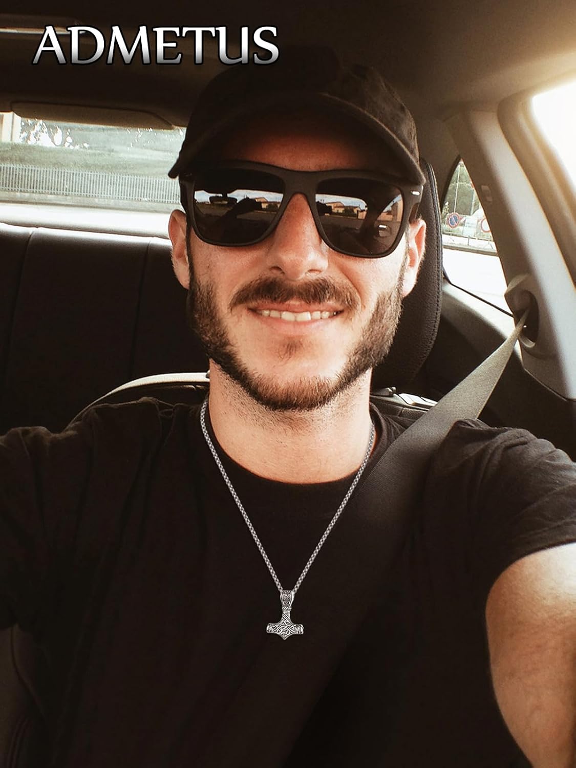 ADMETUS 925 Sterling Silver Thor Hammer Necklace Viking Mjolnir Pendant Jewelry Gifts for Men with 2.5mm 22"+2" Rolo Chain - Image 3