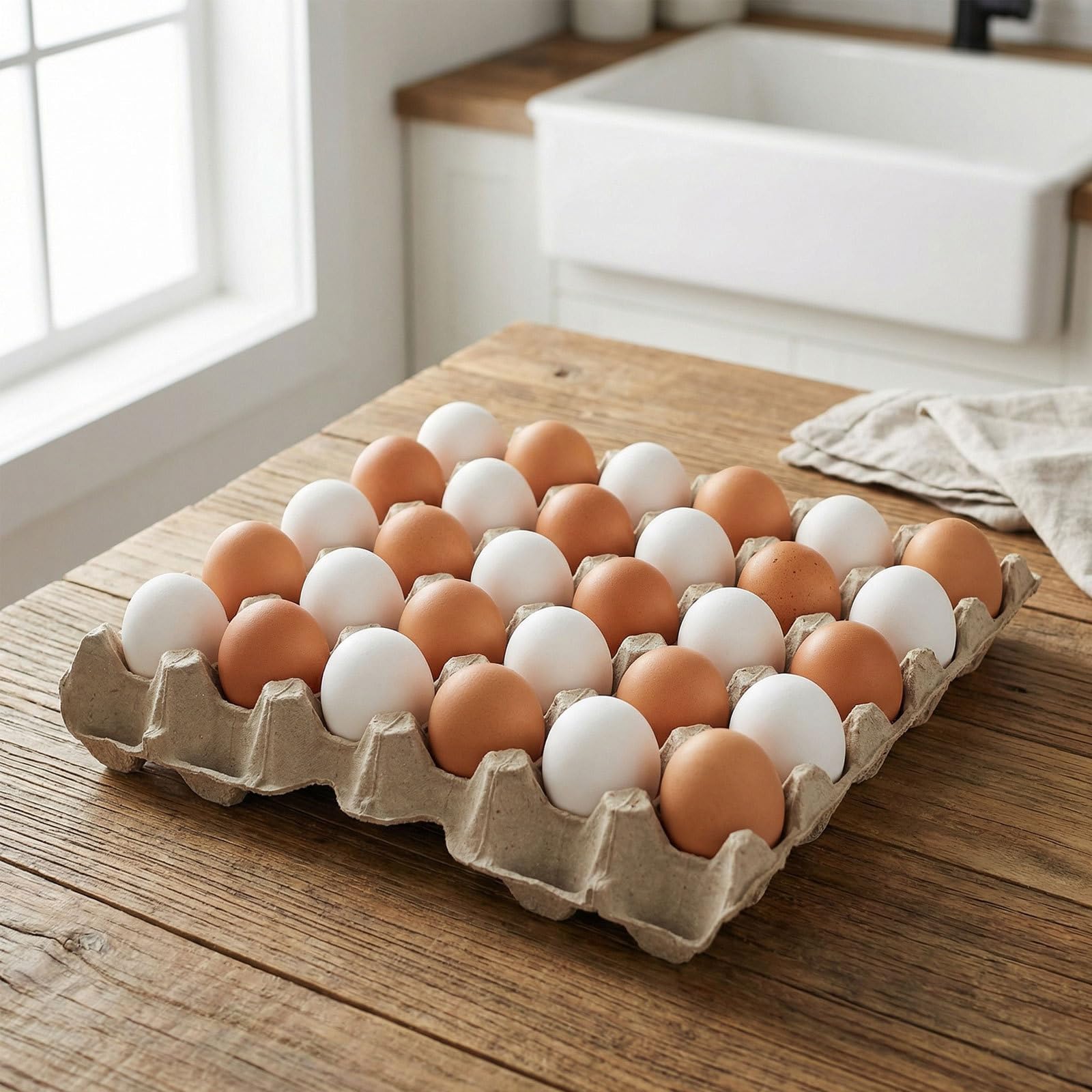 Contenitori per Uova in Polpa di Cartone Beige Impilabili Capacità 30 Uova, 12 Pezzi, Design Stabile per Negozi di Alimentari e Portauova