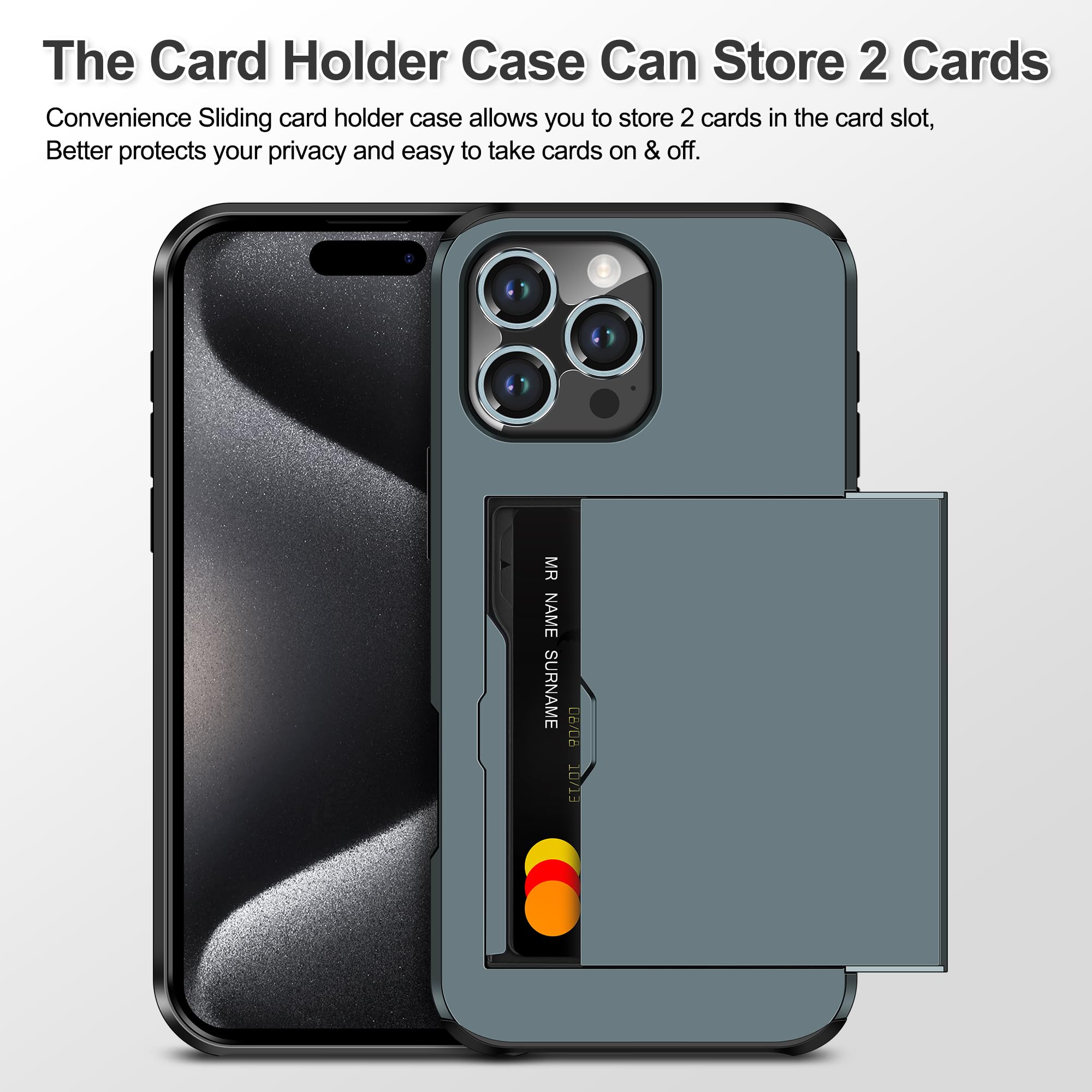 Coolden for iPhone 16 Pro Case with Card Holder & 2 Screen Protector + 1 Camera Lens Protector Full Body Heavy Duty Protective Case Shockproof Wallet Case Cover for iPhone 16 Pro Phone Case-Navy - Image 3