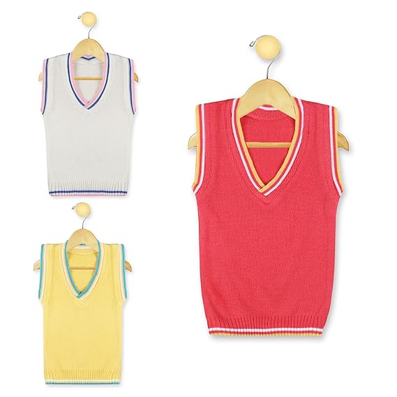 KNITCO Kids Unisex Sweater Vest Acrylic Woolen Regular fit (Pack of 3)