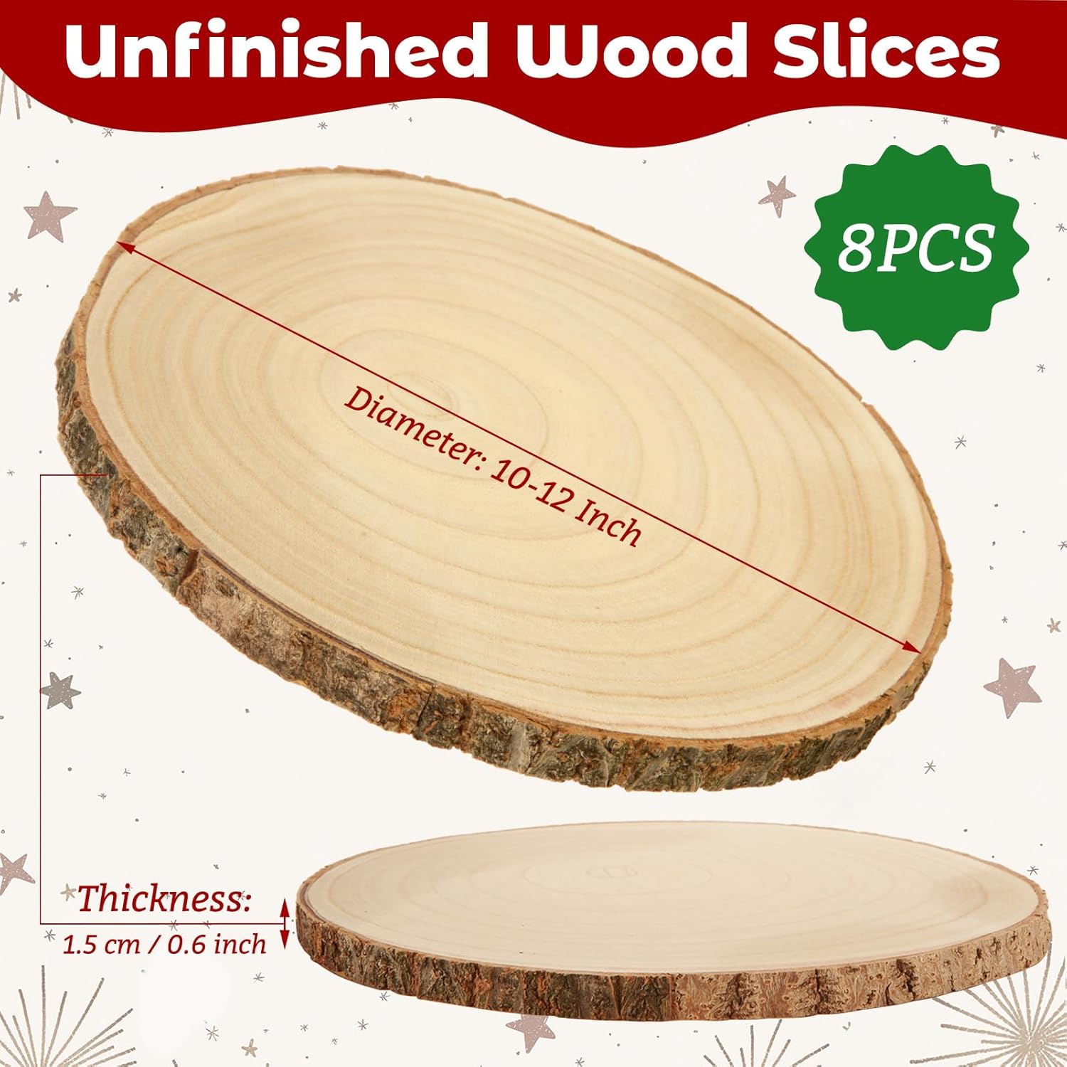 8 Pack 10-12 Inch Large Wood Slices for Centerpieces, Wood Rounds for Tables Decor, Wood Centerpieces for Tables, Rustic Wood Circles for DIY Crafts and Wedding Decor