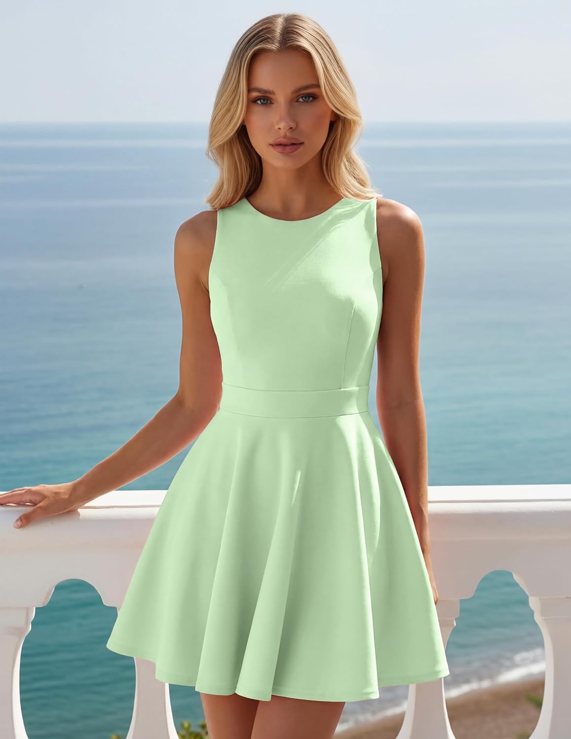 ZESICA Womens Summer Cocktail Party Mini Dress 2026 Spring Elegant Sleeveless Crewneck A-Line Short Date Night Prom Dresses - Image 4