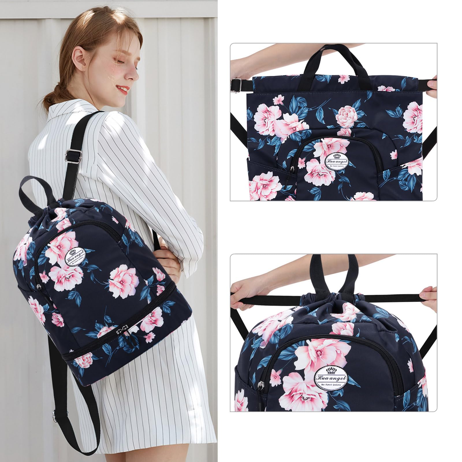 HUA ANGEL Unisex Drawstring Backpack Sports Gym Bag Drawstring Bag Weekend Daypack With Shoe Compartment for Women Men Basketball Football Outdoor Fitness Yoga Swimming Beach - Image 2