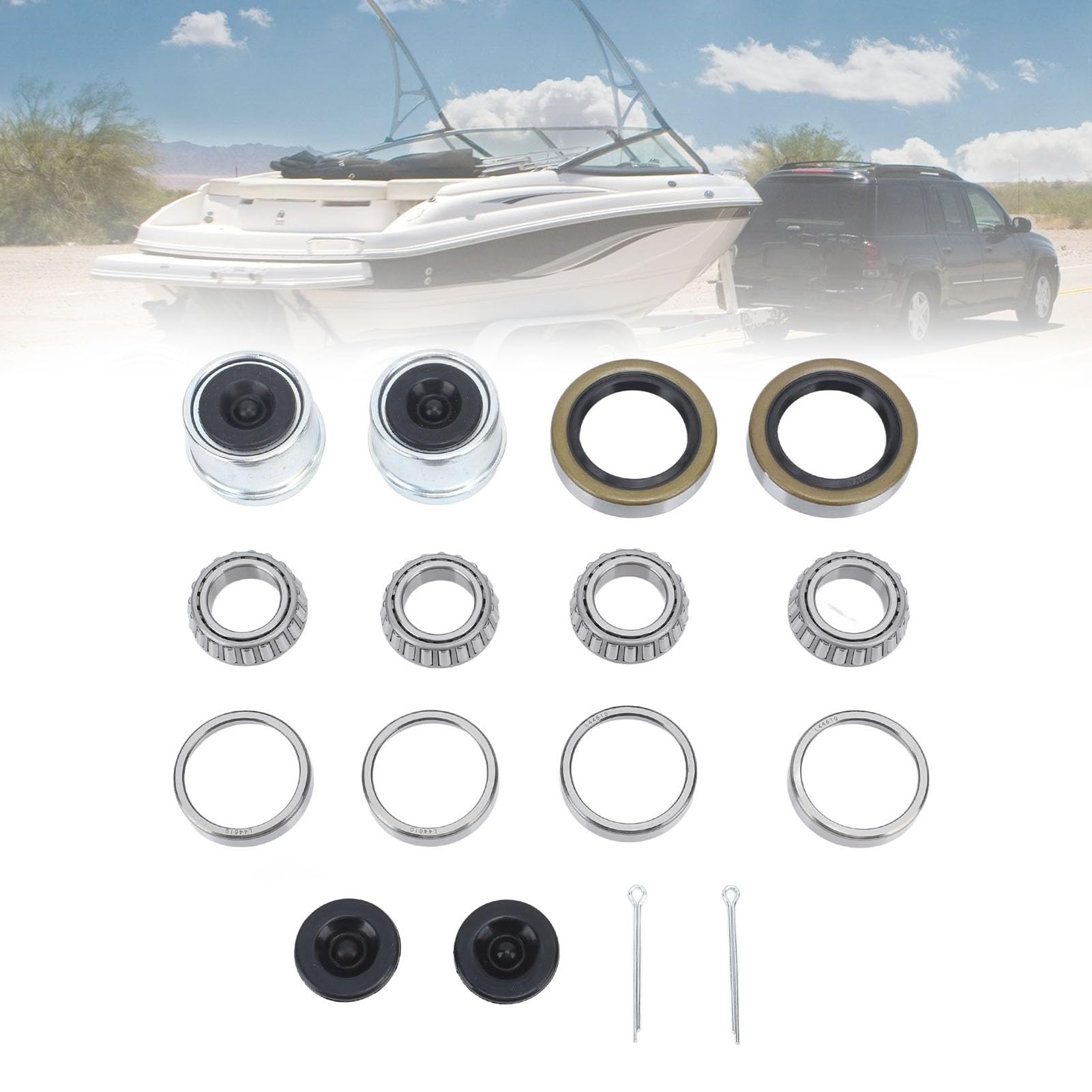 POCREATION Boat Trailer Axle Bearing Kit, Includes 16pcs Accessories with 1.98in Dust Caps, for 1?1/16in 2000 to 2200 Lbs Axle, Precision Manufactured with Durable Steel Alloy