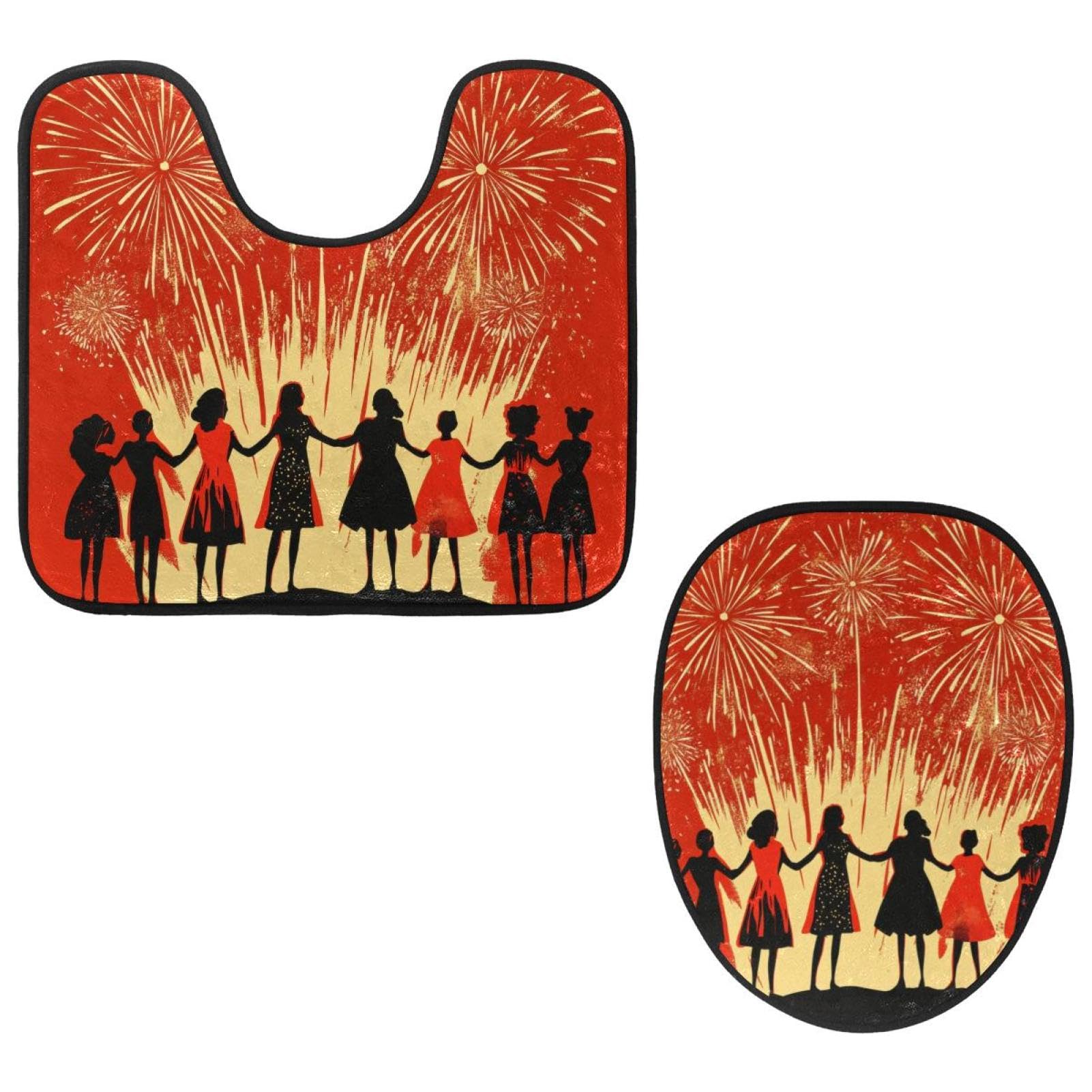 2 Pieces Flannel Toilet Contour Mat and Toilet Lid Cover, Soft Toilet Lid Cover Set Machine Washable Non Slip Contour Mat for Bathroom Decor Accessories