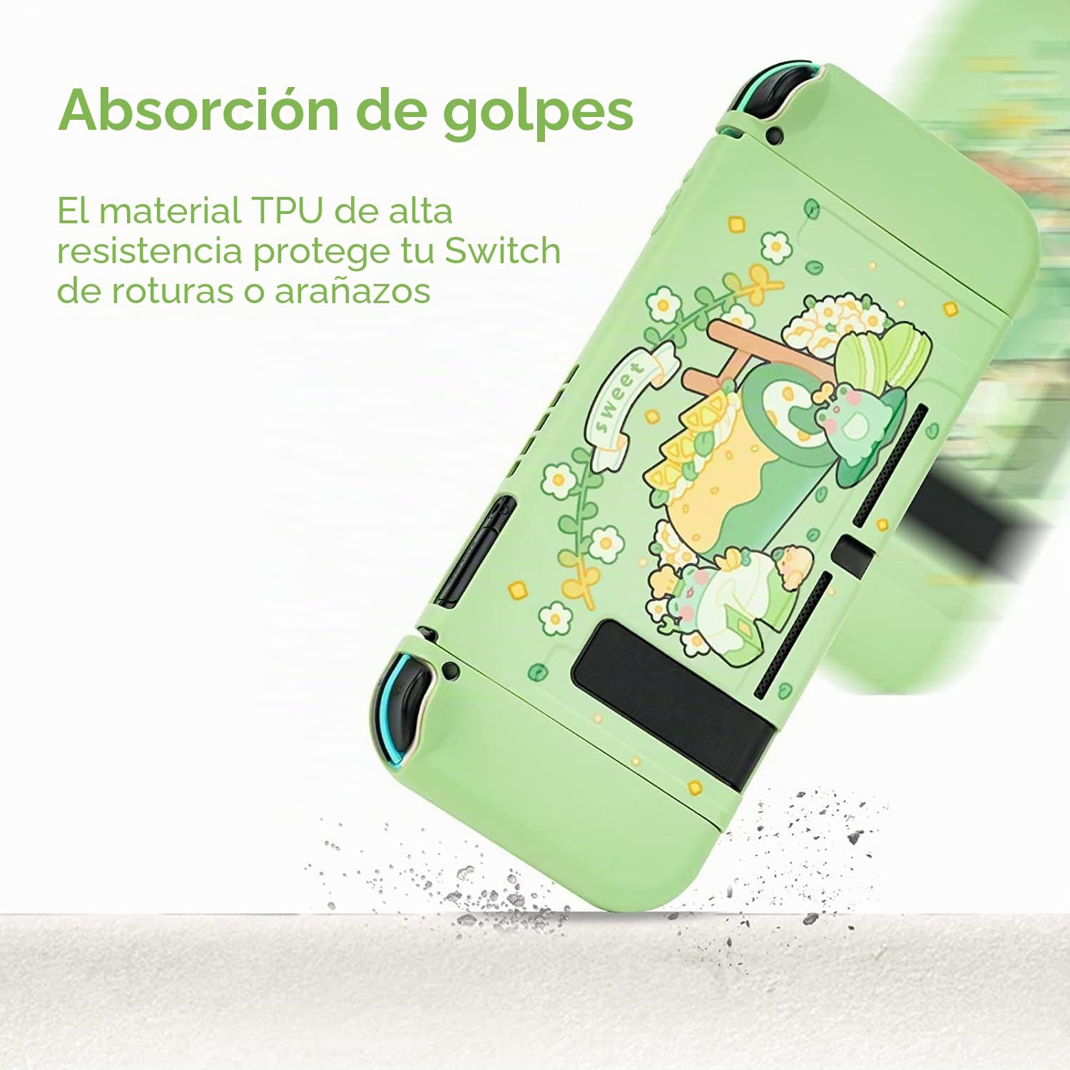 GeekShare Funda Protectora Compatible con Switch - Funda Delgada y Suave de TPU Compatible con Consola Switch y Joy con - Matcha Froggy