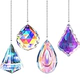 4 Pieces Crystal Ceiling Fan Pull Chain Decorative Rainbow Pull Chain Extension 20 Inch Ceiling Ornament with Ball Connector(Longan, Round, Polygon, Quadrilateral)