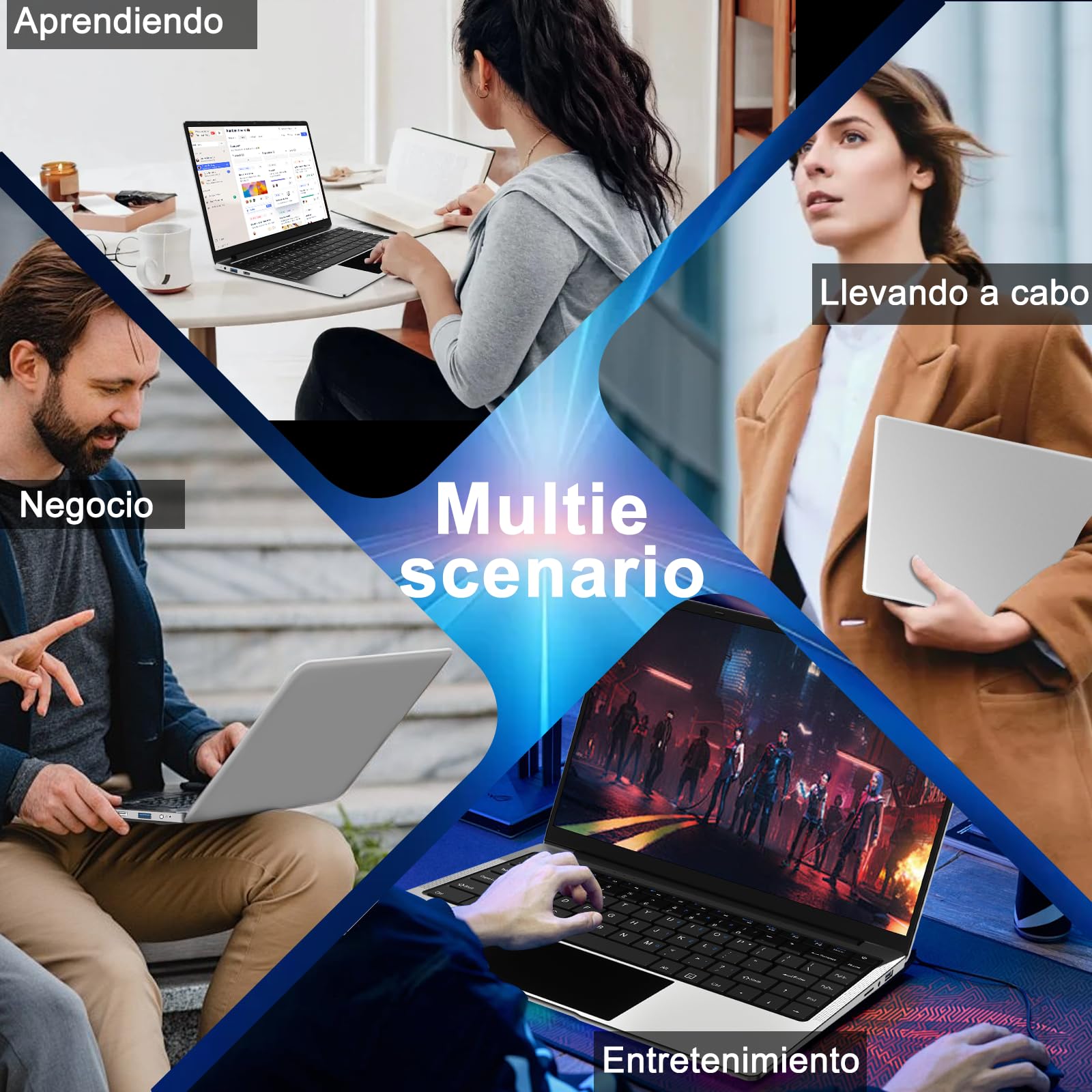bvate 2026 Ordenador Portátil 14" Win11 8GB 256GB SSD Soporte 1TB SSD Expansión Portátils 2.4G+5G WiFi BT 4.2 USB HDMI 1920x1080 FHD con Ratón Inalámbrico y Teclado Español Membrana - Plata