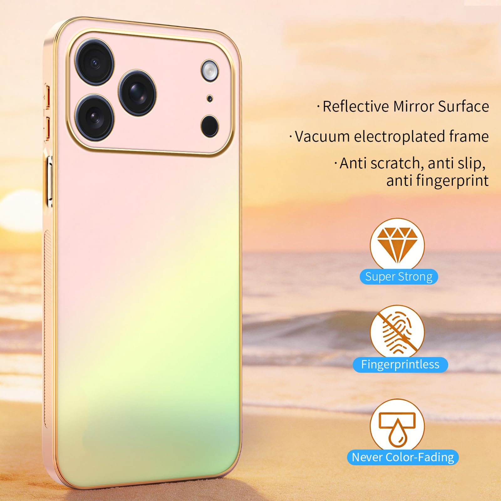 Sottile Custodia per iPhone 17 Pro Max/17 Pro/17 Air/17, Glassata Gradiente | Lusso Galvanizzazione Cornice Caso Completa Fotocamera Protezione Cover Compatibile con Ricarica Wireless
