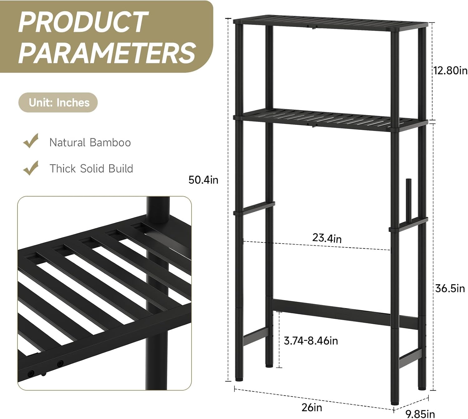 Over The Toilet Storage,2-Tier Bamboo Bathroom Shelf with Paper Holder