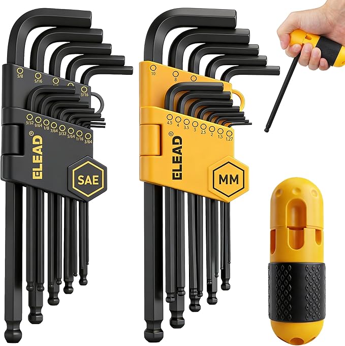 ELEAD Hex Key Allen Wrench Set: 41-Piece Hex and Torx Key Set with Torque Handle, Standard SAE(0.028"-3/8") & Metric(0.7mm-10mm) & Torx(T9-T50) in Storage Case, Heat Treated Chrome Vanadium Steel