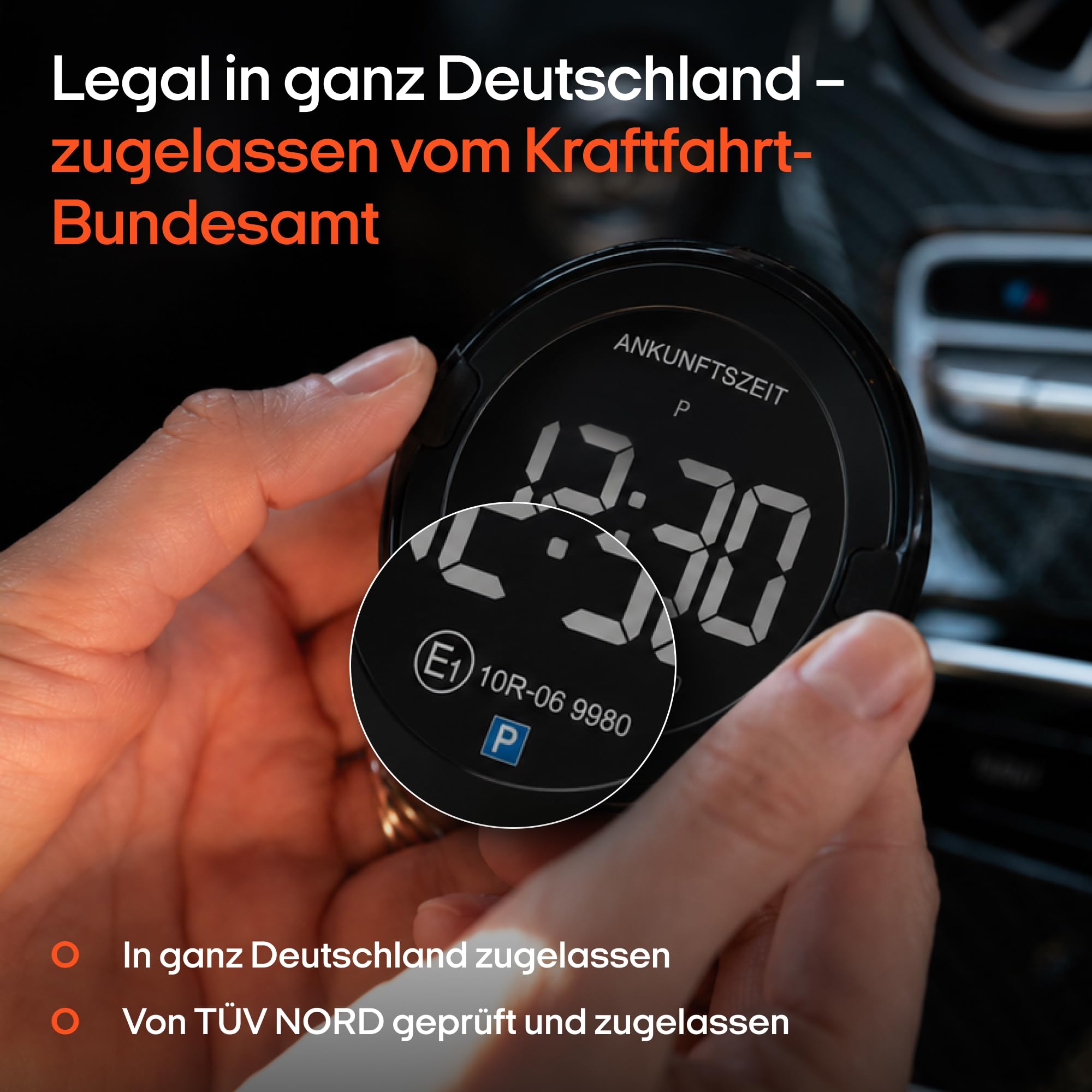OOONO P-DISC NO2 – Disque de stationnement électronique avec homologation automobile – Disque de stationnement numérique automatique avec autorisation de circulation KBA selon la législation allemande