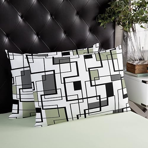 Miniatura 4 de Sage Green Geometric Pillow Covers, Linen Long Throw Pillow Case, Black Gray Modern Abstract Art Holiday Pillow Protector Decorative Cushion Cover