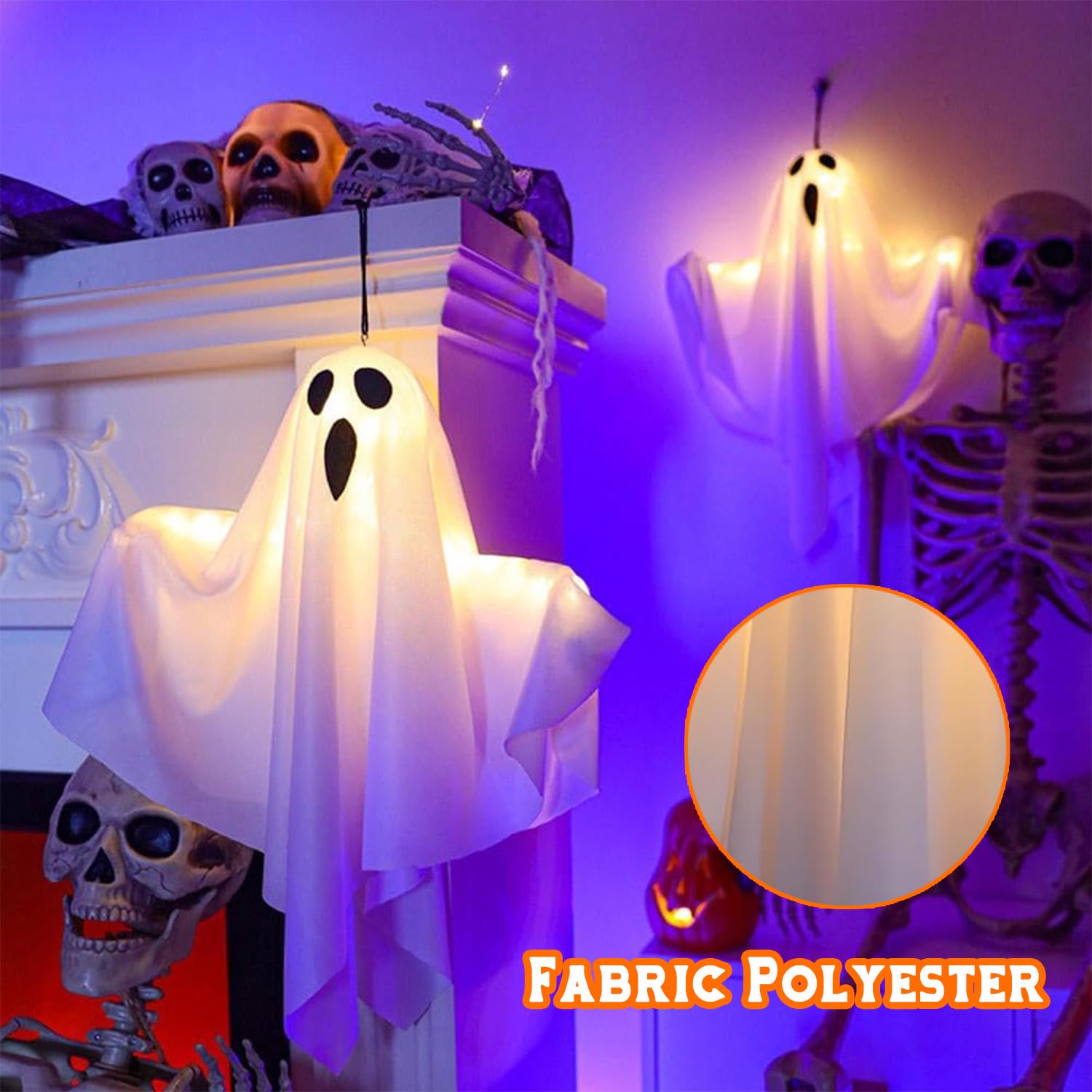 2x Halloween Geister Deko Mit Lichterkette - Hängende Outdoor Dekoration