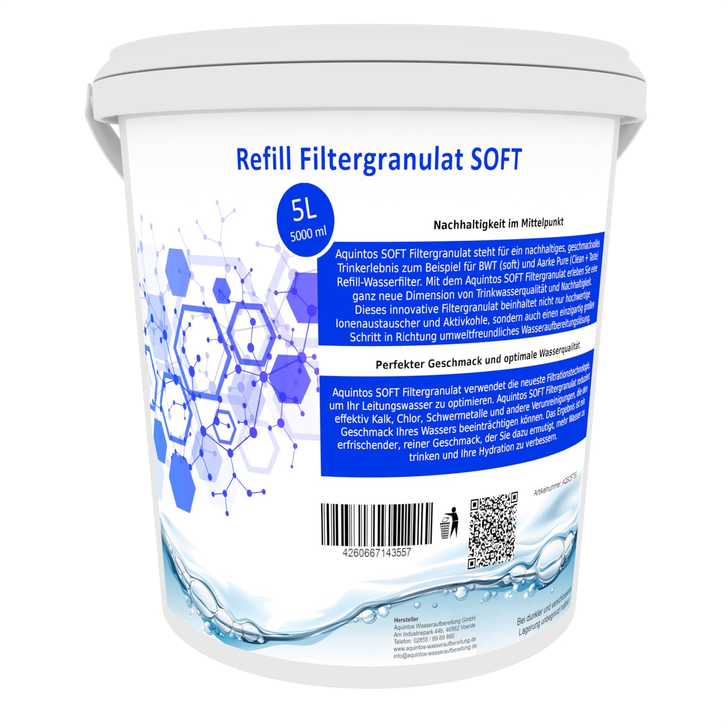 Refill Filtergranulat Ersatz für BWT soft und Aarke Pure Clean + Taste SOFT Filtergranulat von Aquintos (5L Eimer)