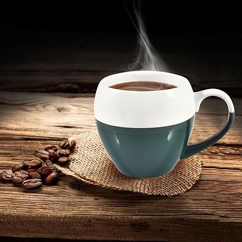Miniatura 3 de Ursword Half Glaze - Juego de 4 tazas de café de cerámica, aptas para lavavajillas, 16.2 fl oz, color blanco y verde negruzco
