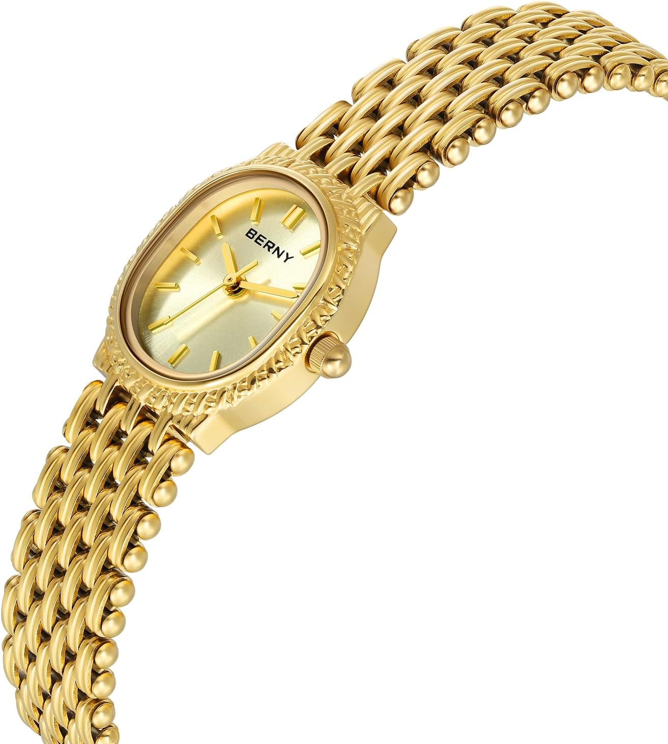 BERNY Gold Watches for Women Vintage Bracelet Wrist Watch Luxury Small Ladies Oval Quartz Watch with Tools Included - Image 2