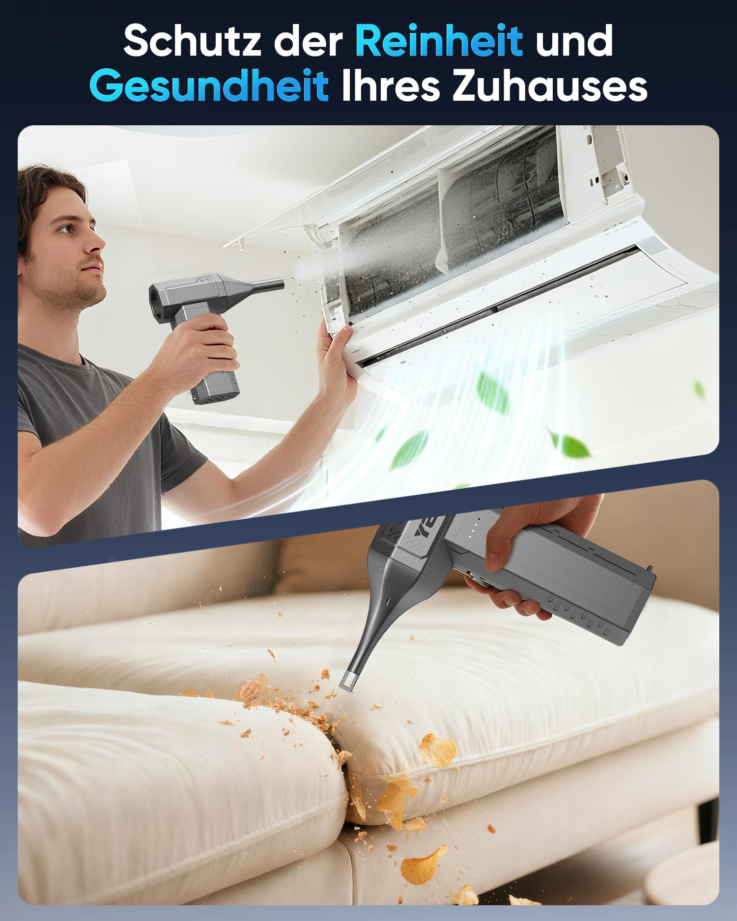 Elektrische Staubgebläse, 180000 RPM & 400 G Winddruck, 4-Gang Air Duster mit LED-Licht, 10000 mAh Mini Gebläse Akku Schnellladung, Compressed Air Staubbläser für PC | Tastatur | Haus und Auto