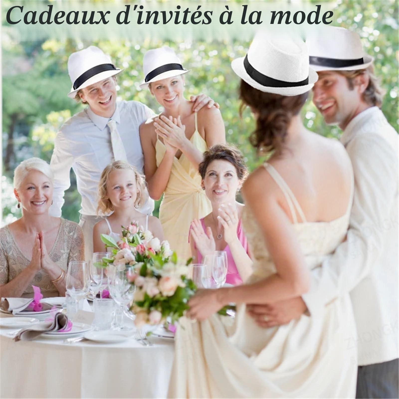 Chapeau de Paille Homme Lot de 10 à 90 Chapeaux Fedora en Paille for Hommes et Femmes, Chapeaux de fête de Mariage, Casquettes de Plage à Bord Court(Straw-XL-Beige,10 PCS)