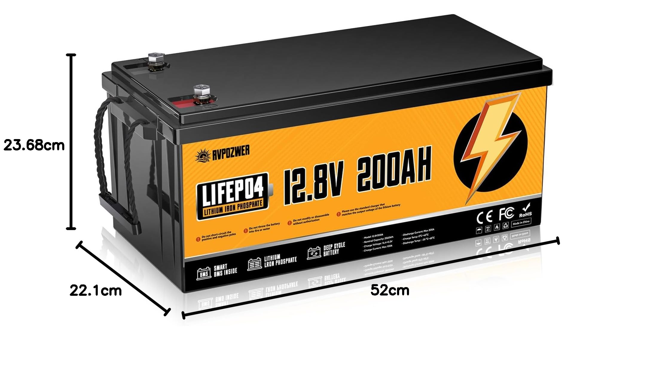 Batteria al Litio 12v 200ah, Batterie Lifepo4, 2560wh Ricaricabile Batteria Litio Con 200A BMS Integrato, 18000 Cicli Profondi Per Camper, Pannelli Solari, Caravan, Sistemi Off Grid et Golf Cart