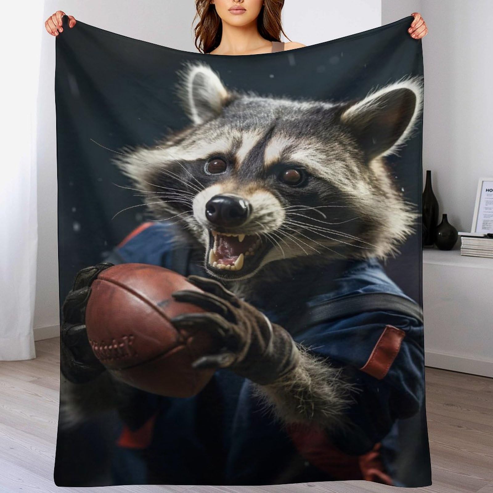 Manta de forro polar de mapache 130x180 cm para sofa o colcha ligera de cama