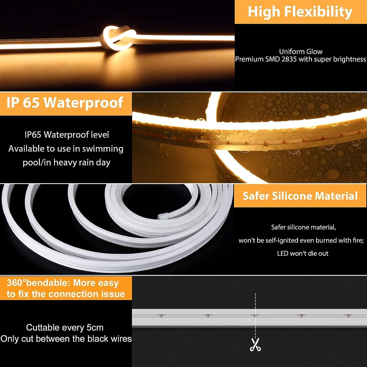 Lamomo LED Strip Lights 32.8ft, Warm White Dimmable Neon Rope, Waterproof image 4
