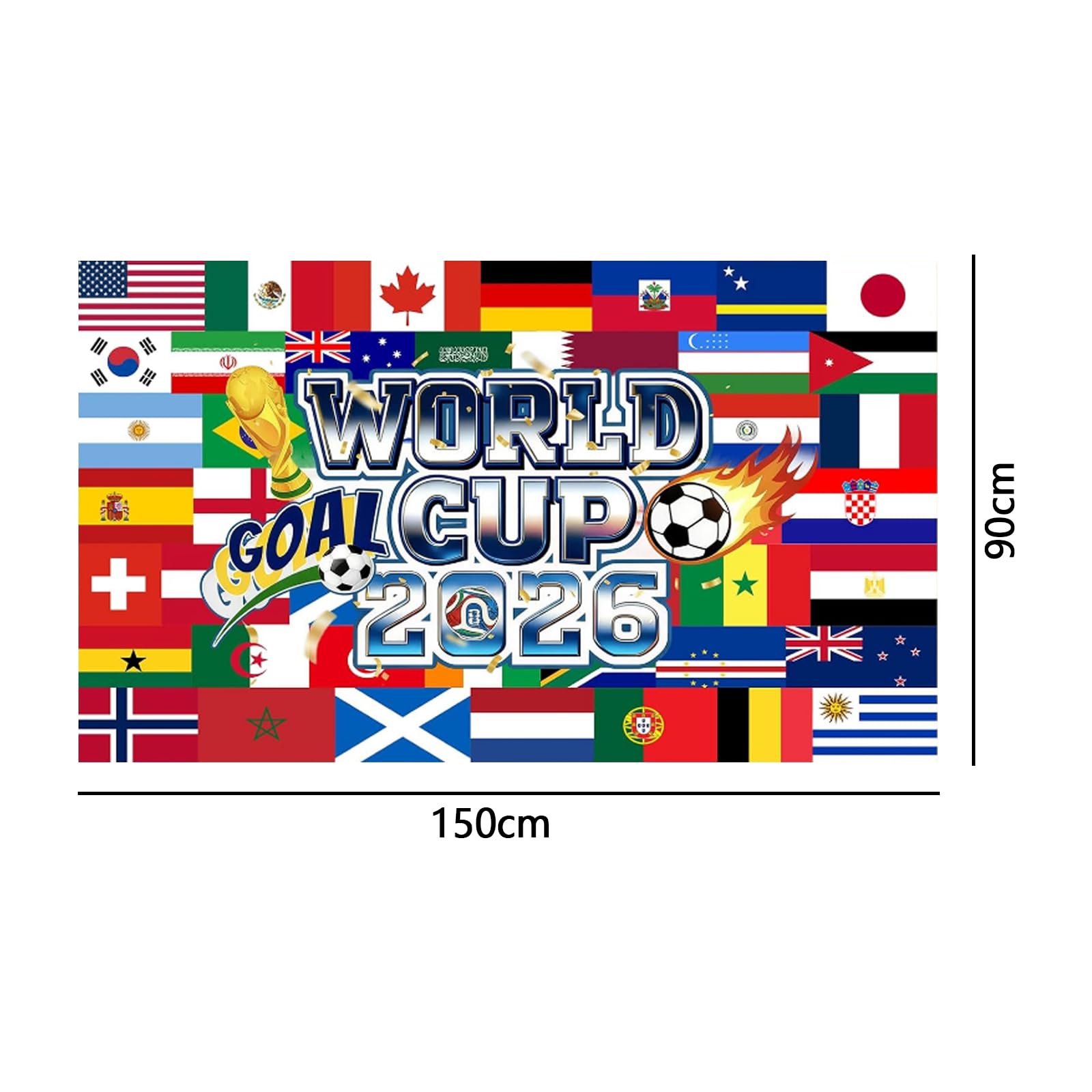 Bandera de fútbol de 150 x 90 cm, bandera del Mundial 2026, para colgar en fiestas, jardines, balcones y ventanas, ideal para el Mundial 2026, perfecta para decorar fiestas y actividades al aire libre