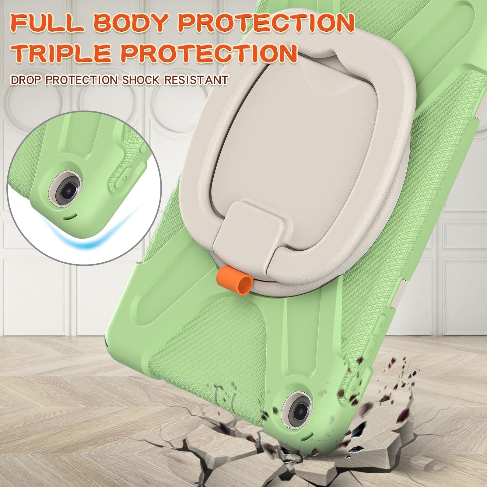 Protección de tabletas Compatible con Samsung Galaxy Tab A 10.1 Funda modelo 2019 (SM-T510/T515), cubierta resistente a prueba de golpes con soporte giratorio 360, correa de mano/hombro Compatible wit