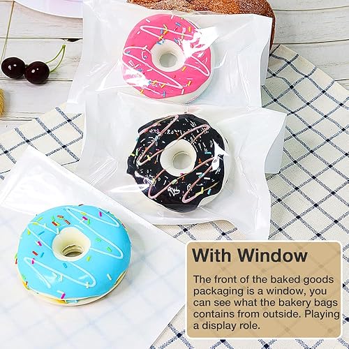 Miniatura 5 de 200 bolsas de panadería con ventana, 7.1 x 7.5 pulgadas, bolsas de papel de dona para llevar, bolsas de papel sándwich para productos horneados,