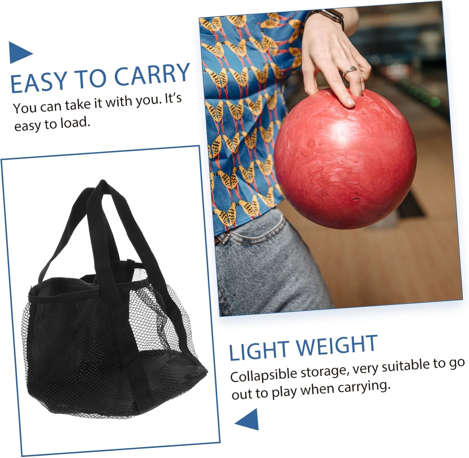 SUPVOX Large Bowling Storage Bag Practical Mesh Carrying Tote for and Tournaments for Single and Accessories for School and Team Use