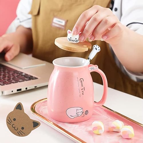 Miniatura 3 de Bonita taza de café de cerámica con bonita tapa de gatito, cuchara de pata de gato y posavasos, taza de leche de té matutino para niñas y mujeres,