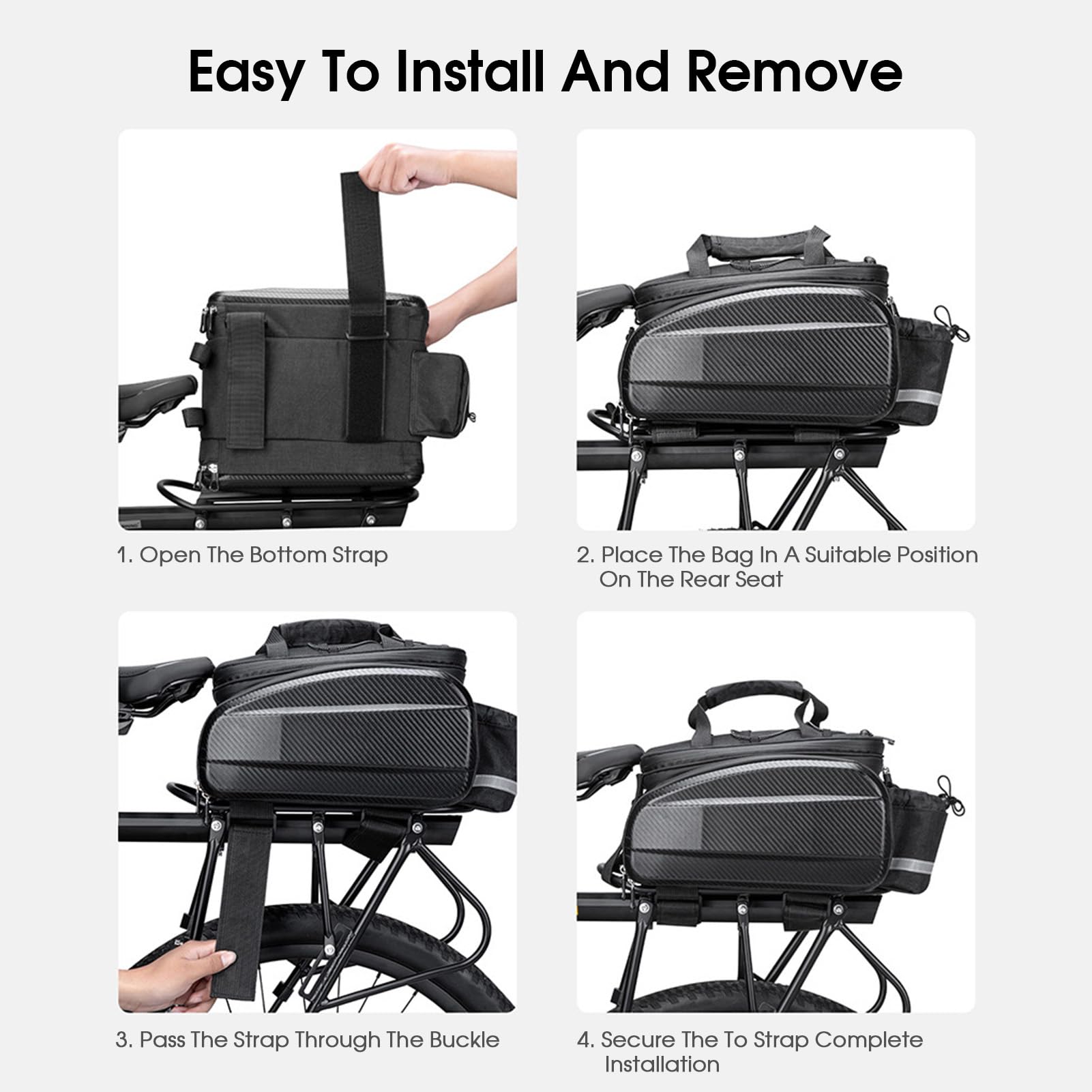 Borsa da bici per portapacchi posteriore Borsa da sella per bicicletta per mountain bike e viaggi - Portaoggetti per ciclismo di grande capacità non espandibile da 11 litri con (Nero 31L