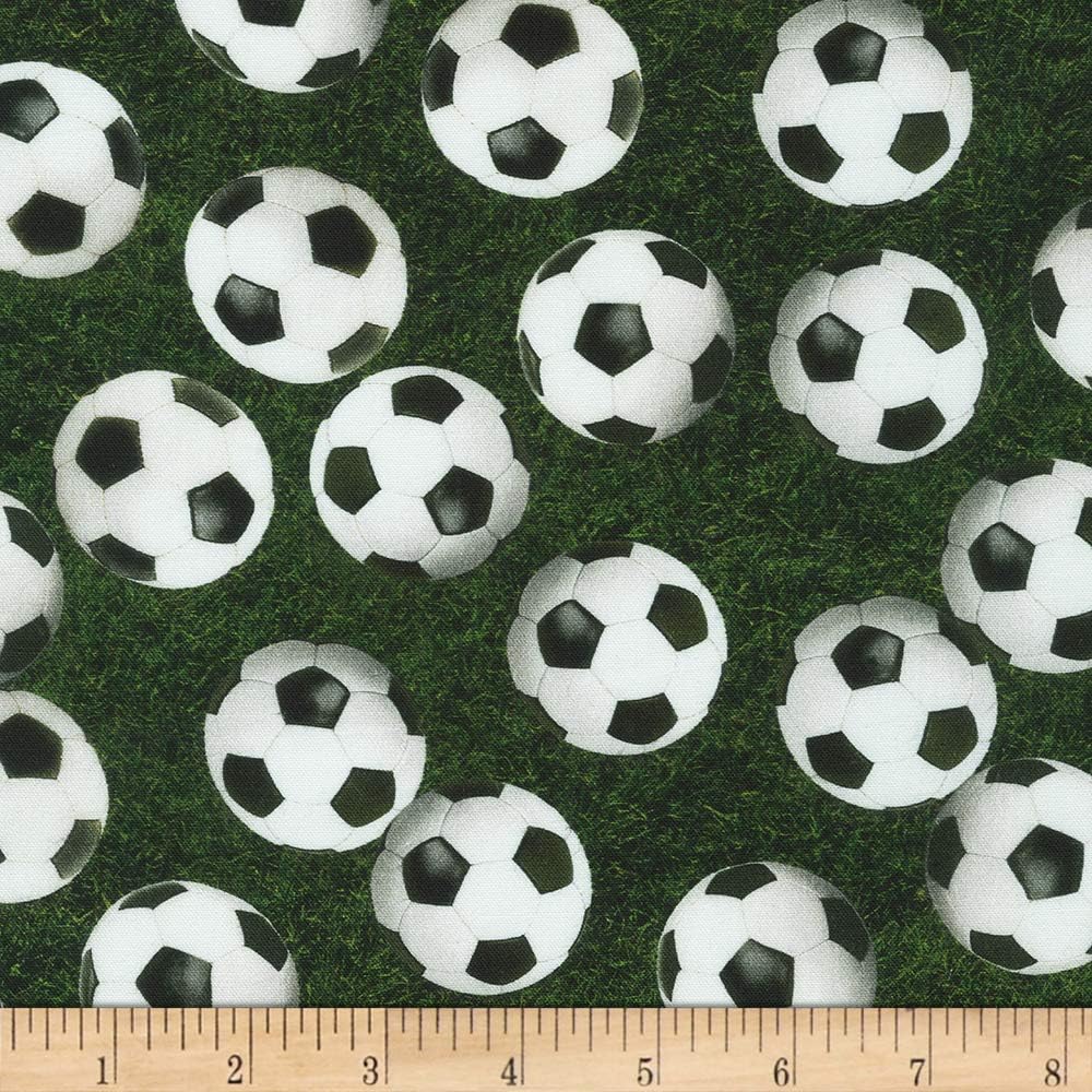 Kaufman Sports Life Soccer Balls Grass, Fabric by the Yard